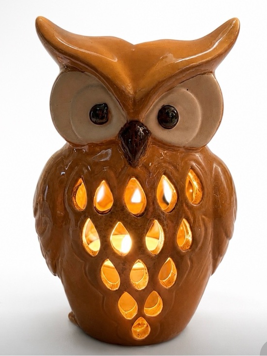 None Other - Ceramic Owl Tealight Holder - Orange Glaze